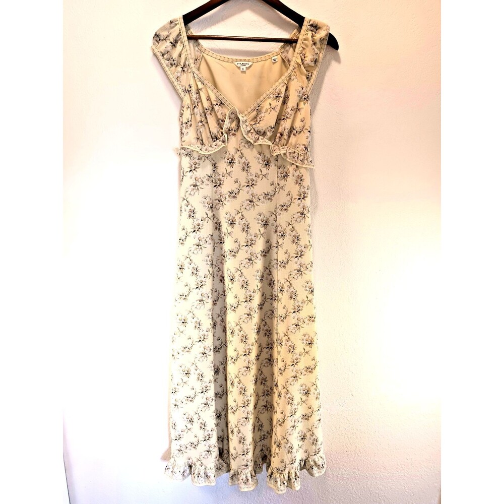 Max Studio London Floral Ruffle Midi Dress Light Yellow Sleeveless Lined Size S